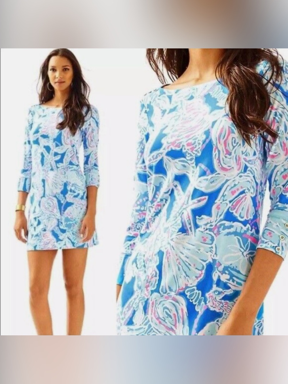 Lilly Pulitzer Blue Floral Boatneck UPF50+ Sophie Dress